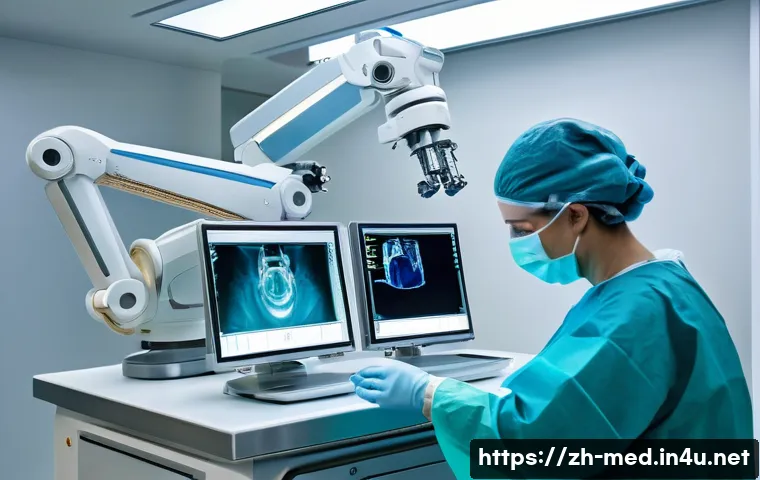 외과학 개론 - **Prompt: "A highly skilled surgeon in sterile scrubs and mask intently operating a sophisticated 'D...