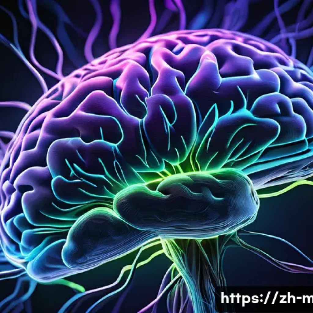 신경과학 원리 - A highly detailed digital illustration of a complex brain neural network, showing thousands of inter...