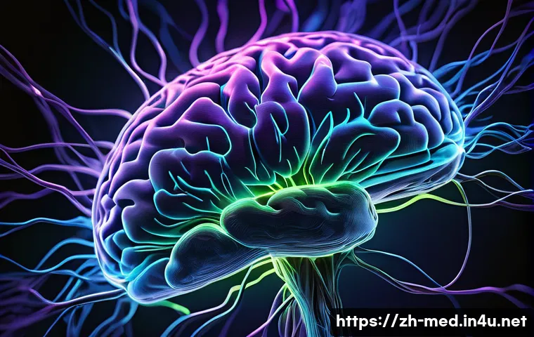 신경과학 원리 - A highly detailed digital illustration of a complex brain neural network, showing thousands of inter...