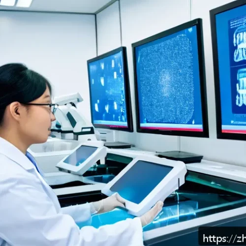 신약 개발 과정 - A high-tech pharmaceutical laboratory scene showing scientists in lab coats working with advanced hi...
