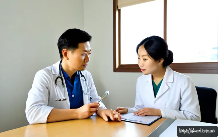 내과학 필수 개념 - Photorealistic internal medicine consultation scene, experienced physician in a clean modern clinic ...
